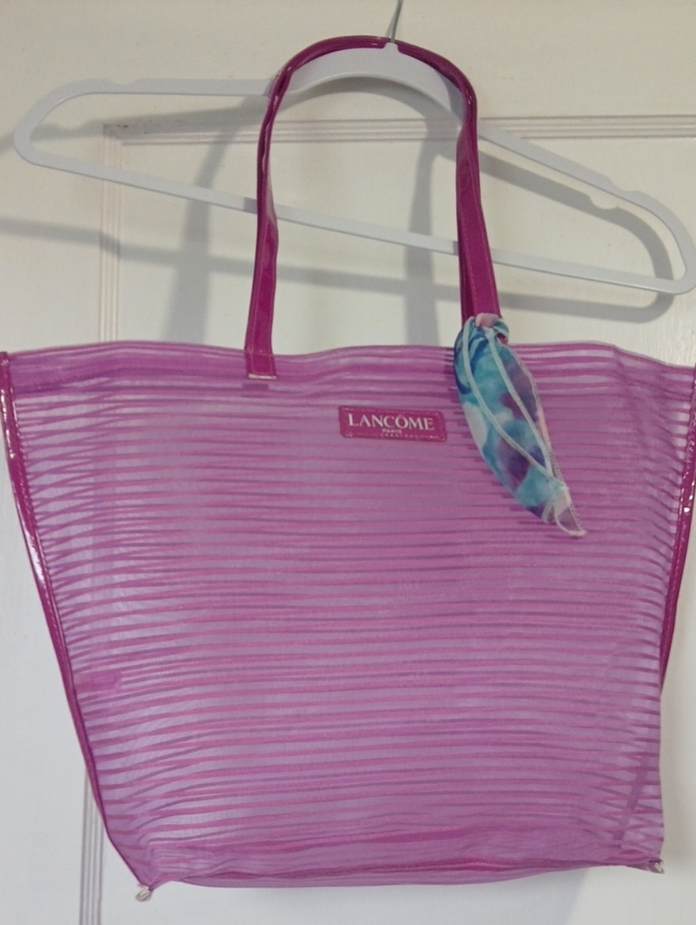Lancome Paris Striped Sheer Tote Bag with Scarf Accent